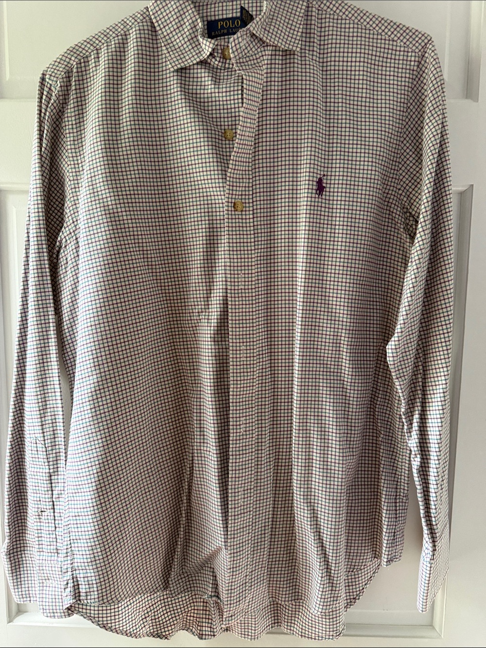 Polo by Ralph Lauren White Shirt with Red & Light Green Check